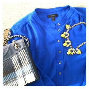 J Crew Silk Blouse Royal Blue sz 10